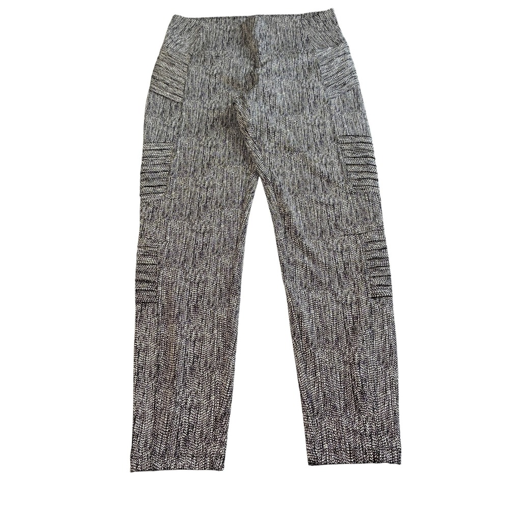 Athleta Delancey Women's Med Textured Moto Tight Leggings‎ Black White Ankle Zip